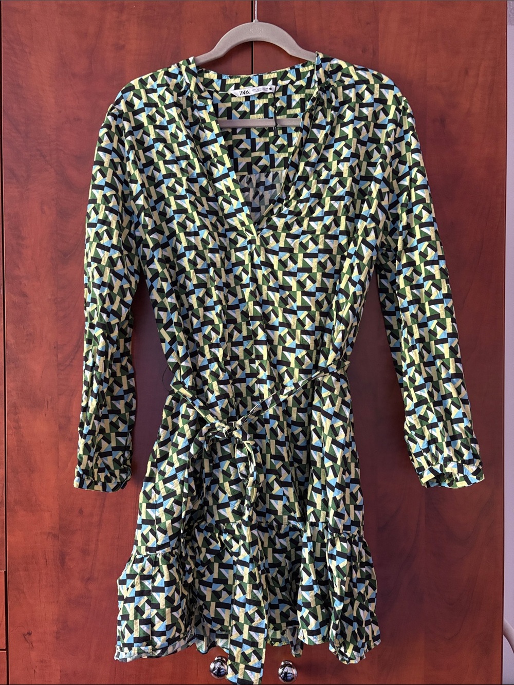 Zara Lime, Navy & Black Geometric Wrap Dress